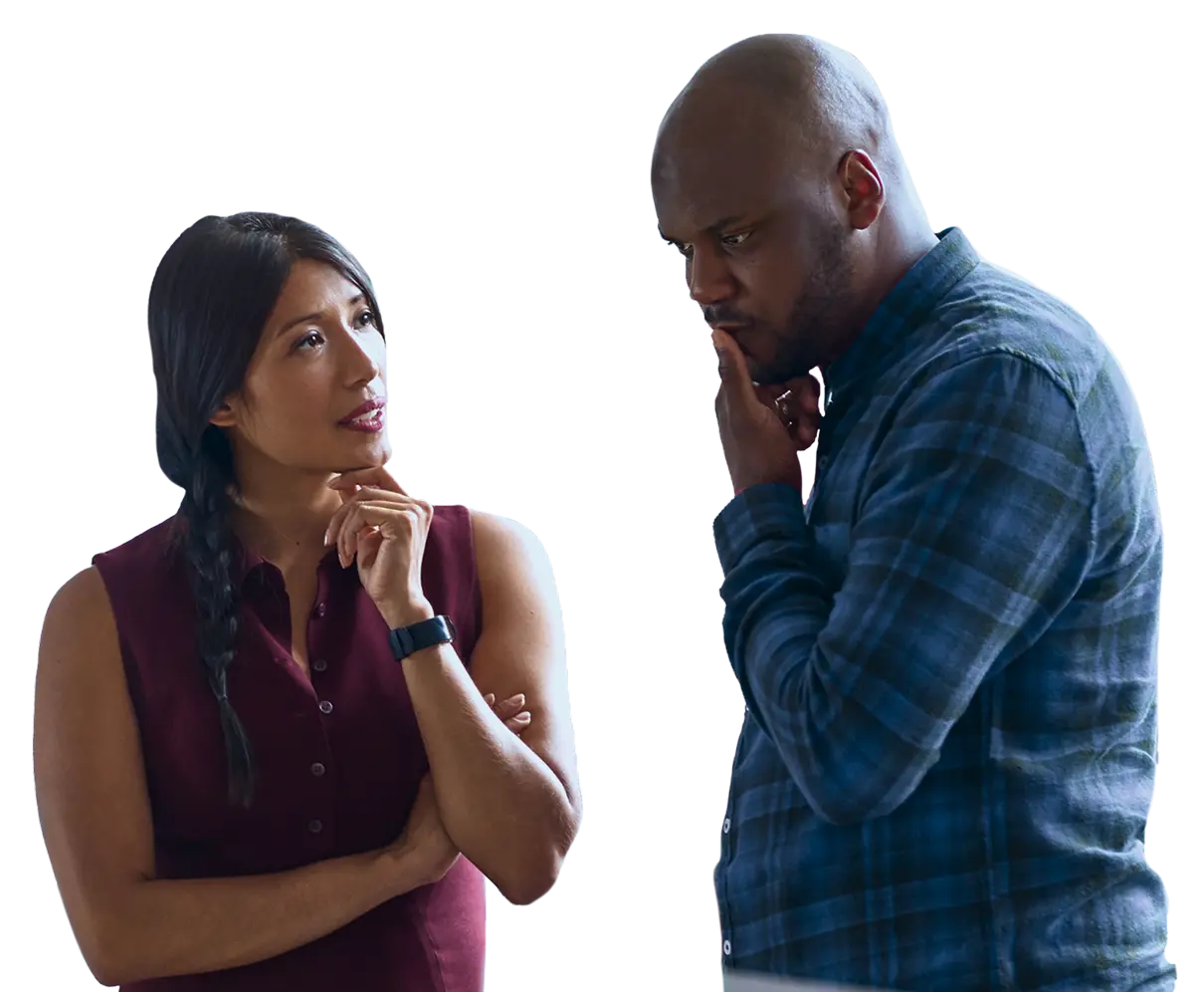 Photo of 2 professionals contemplating leadership in disruption