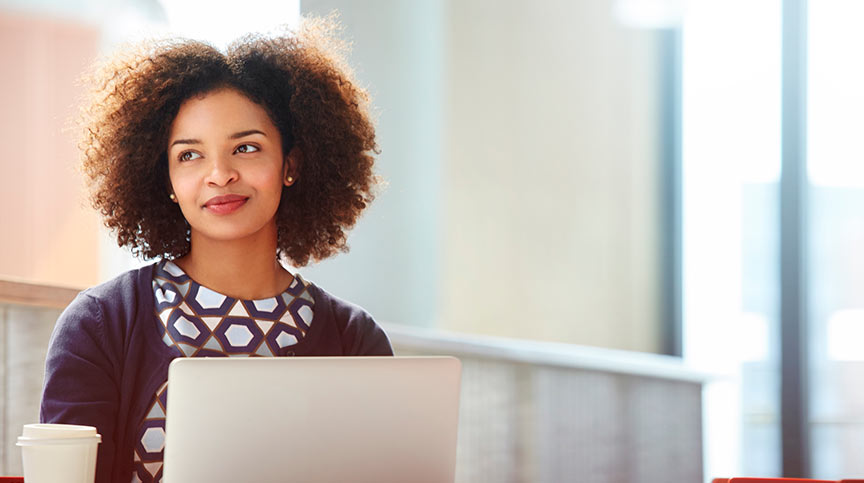 Woman attending a building resilience workshop and proven resilient leadership training through her organization's resilience training for employees via an online, research-based resilience course, 