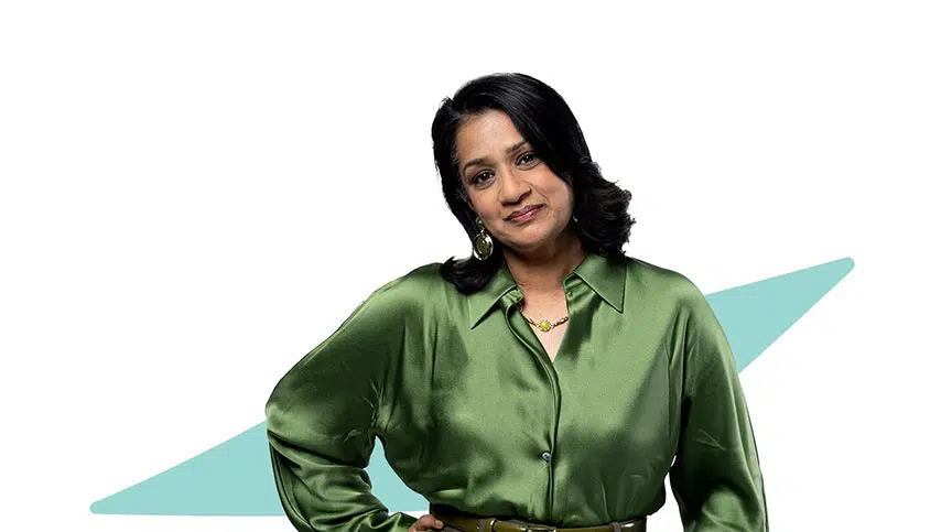 Woman smiling contemplating a license for leadership training course content from the center for creative-leadership ccl