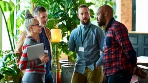 A group of professionals debates an important decision